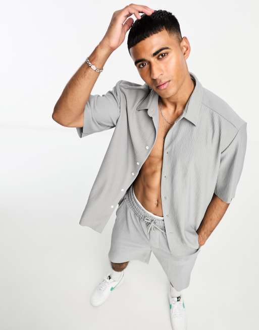 Only & Sons ribbed short sleeve shirt in grey (part of a set)