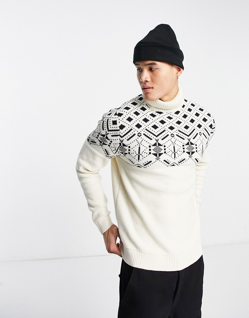 only & sons roll neck jacquard knit jumper in white