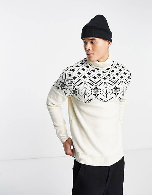 Only & Sons roll neck jacquard knit sweater in white | ASOS