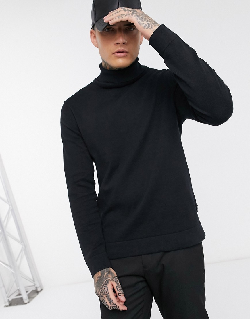 Only & Sons roll neck knitted jumper in black