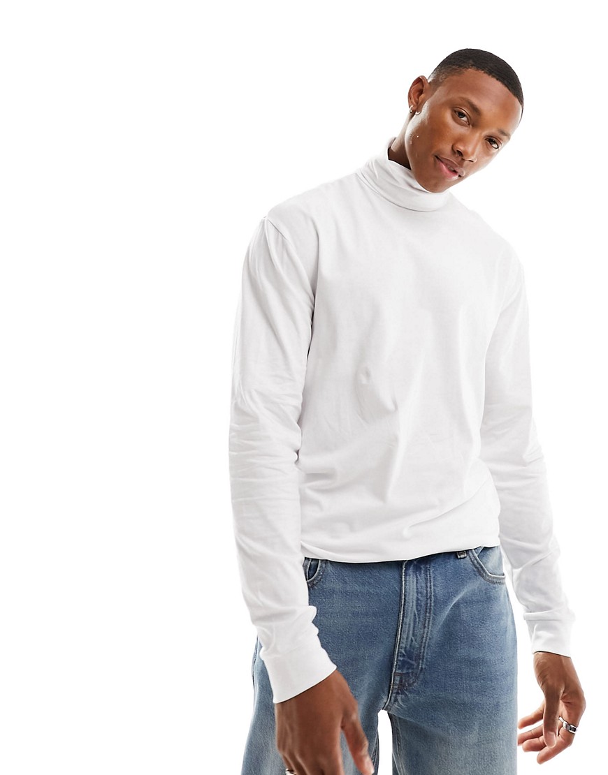 ONLY & SONS roll neck long sleeve top in white