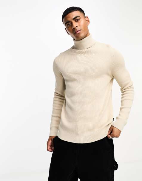 Men's Brushed Roll Neck Jumper in Black