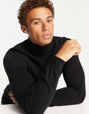 Only & Sons – Rollkragenpullover aus Baumwolle in Schwarz 