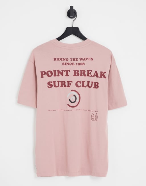 Only & Sons – Rosa t-shirt i oversize med Surf Club-tryck baktill