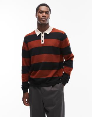 ONLY & SONS ONLY & SONS rugby knit jumper in black & red stripe