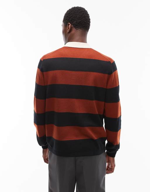 ONLY & SONS rugby knit jumper in black & red stripe, 3 of 5