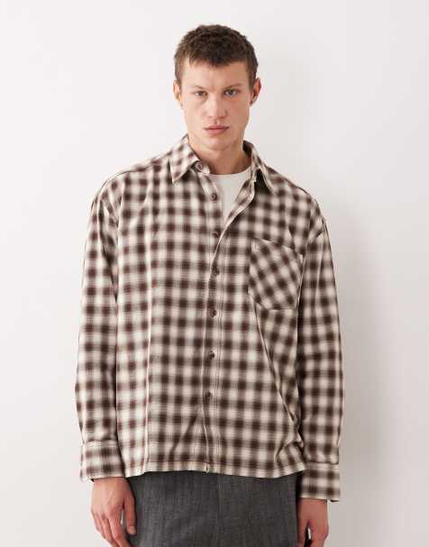 ONLY & SONS - Ruimvallend recht geruit overhemd met lange mouwen in bruin met crème - view 1