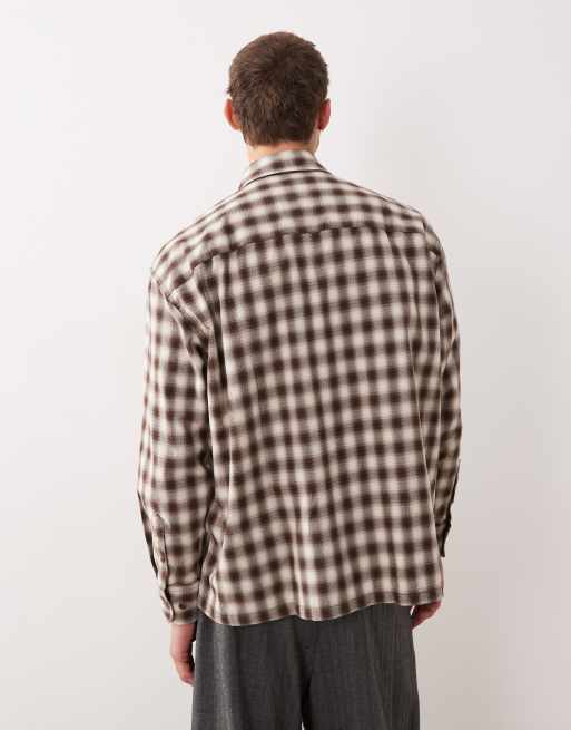 ONLY & SONS - Ruimvallend recht geruit overhemd met lange mouwen in bruin met crème, 3 van 5