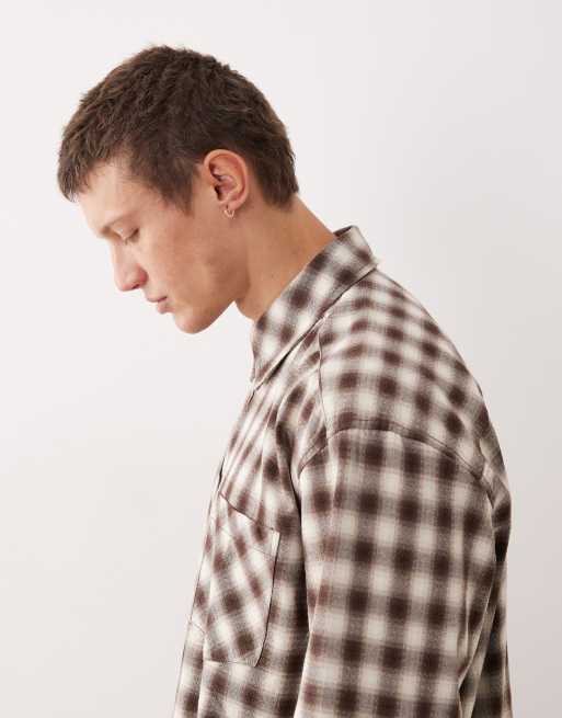 ONLY & SONS - Ruimvallend recht geruit overhemd met lange mouwen in bruin met crème, 4 van 5