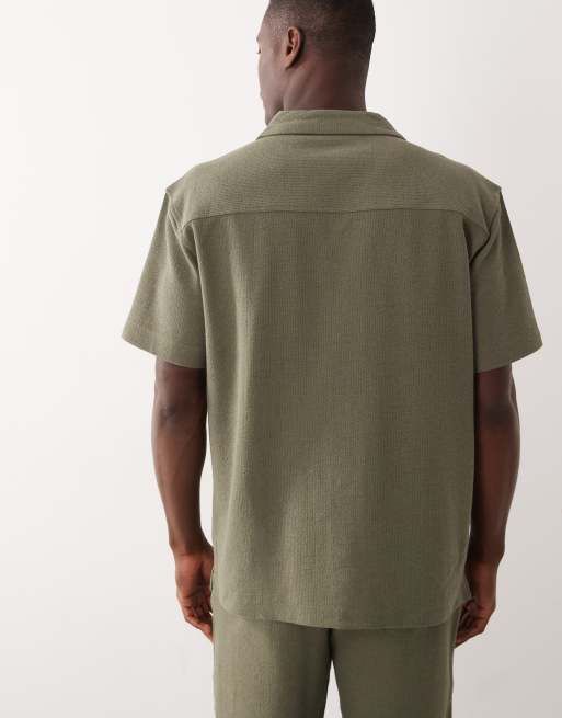ONLY & SONS - Ruimvallend resort overhemd met kraagje in olijfgroen, deel van co-ord set, 5 van 5