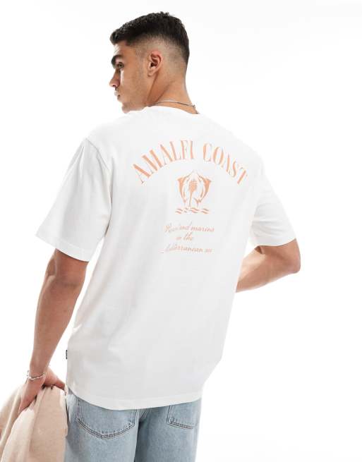 Only & Sons - Ruimvallend T-shirt met 'Amalfi coast' print op de achterkant in gebroken wit