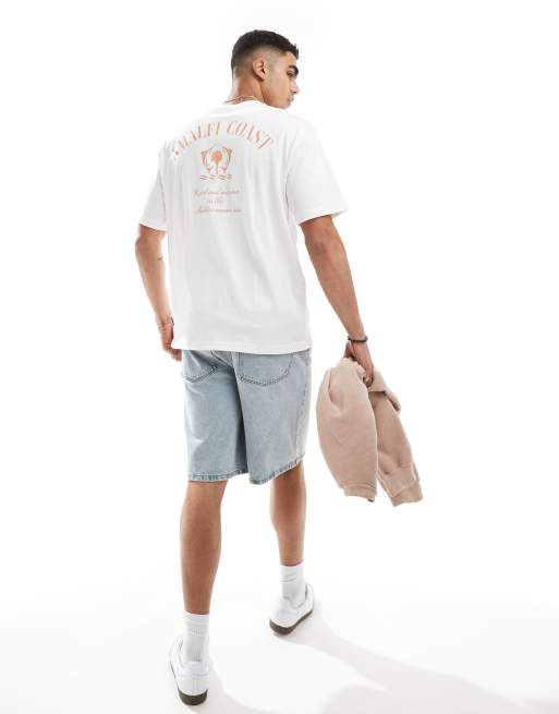 Only & Sons - Ruimvallend T-shirt met 'Amalfi coast' print op de achterkant in gebroken wit, 3 van 4