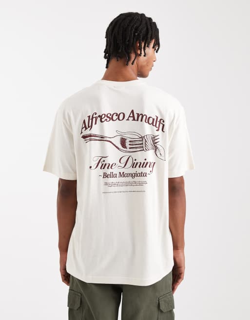 Only & Sons - Ruimvallend T-shirt met 'Amalfi'-print op de achterkant in gebroken wit