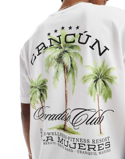 ONLY & SONS - Ruimvallend T-shirt met Cancun-print op de achterkant in wit, 4 van 4