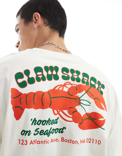 Only & Sons - Ruimvallend T-shirt met claw shack-print op de achterkant in beige, 3 van 4