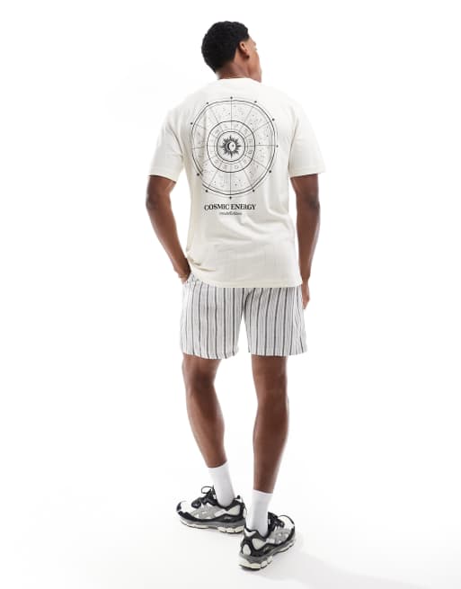 Only & Sons - Ruimvallend T-shirt met 'Cosmic Energy' print in crème, 3 van 4