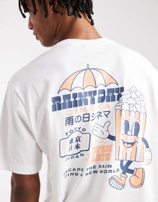 ONLY & SONS - Ruimvallend T-shirt met Rainy Day-print op de achterkant in wit, 5 van 5
