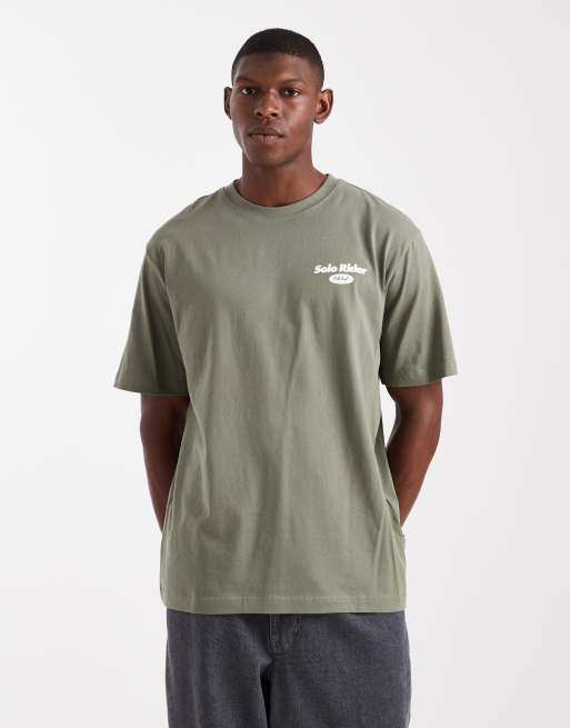 ONLY & SONS - Ruimvallend T-shirt met scooterprint op de achterkant in kaki, 3 van 5