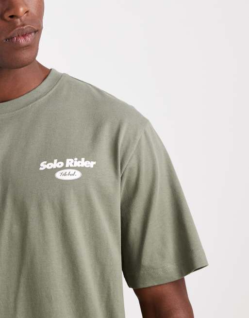 ONLY & SONS - Ruimvallend T-shirt met scooterprint op de achterkant in kaki, 4 van 5