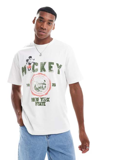 ONLY & SONS - Ruimvallend T-shirt met vintage Mickey Mouse-print in wit