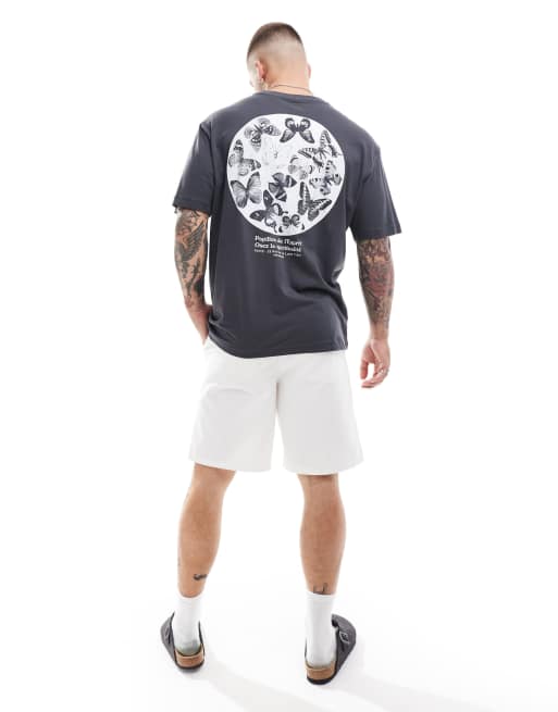 Only & Sons - Ruimvallend T-shirt met vlinderprint op de achterkant in zwart met wassing