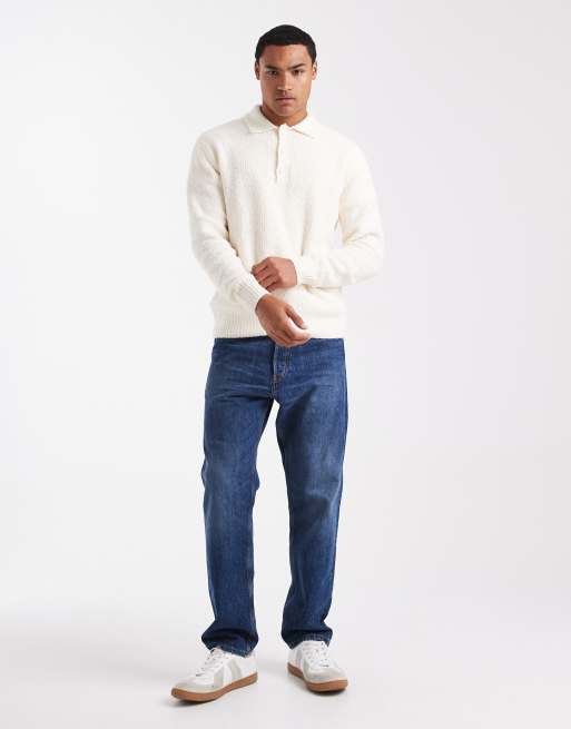 ONLY & SONS - Ruimvallende gebreide polotrui in vissersstijl in crème, 2 van 5