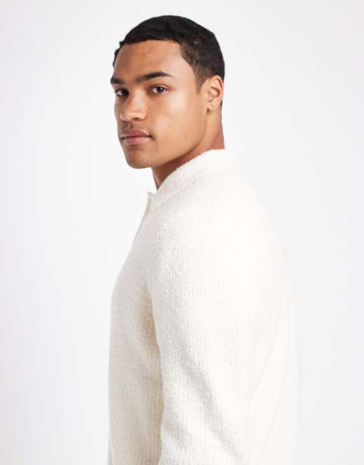 ONLY & SONS - Ruimvallende gebreide polotrui in vissersstijl in crème, 4 van 5