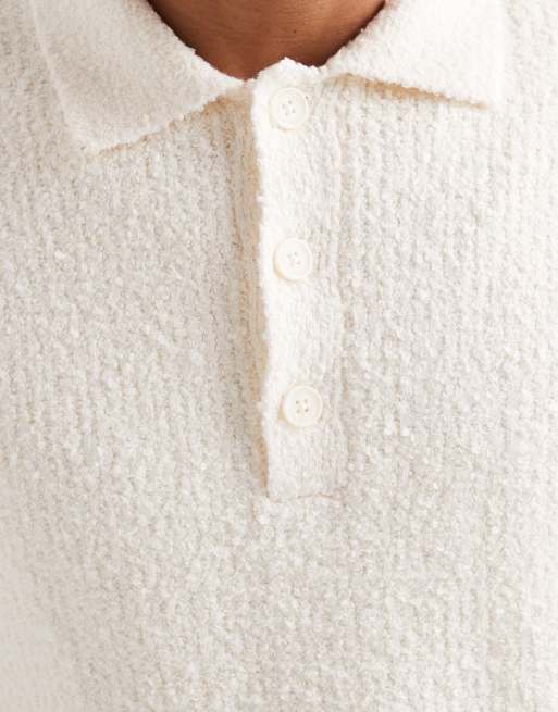 ONLY & SONS - Ruimvallende gebreide polotrui in vissersstijl in crème, 5 van 5