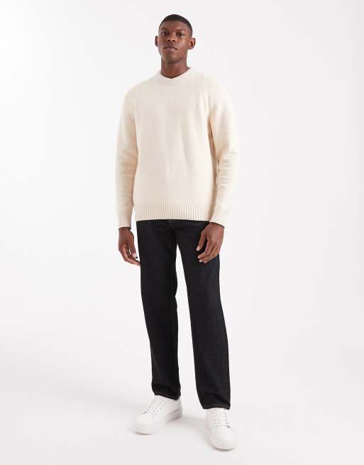 ONLY & SONS - Ruimvallende gebreide trui met ronde hals in crème, 2 van 5