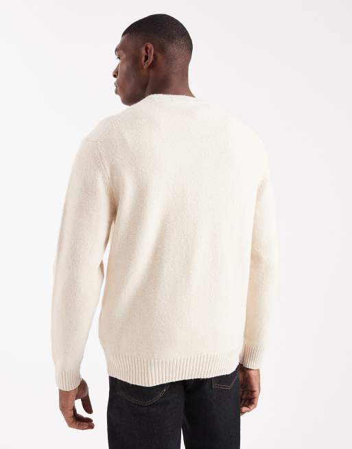 ONLY & SONS - Ruimvallende gebreide trui met ronde hals in crème, 3 van 5