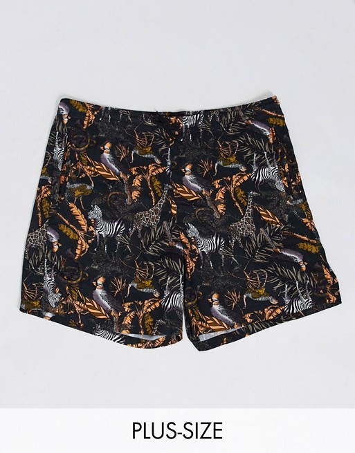 Only & Sons Plus safari print shorts in black