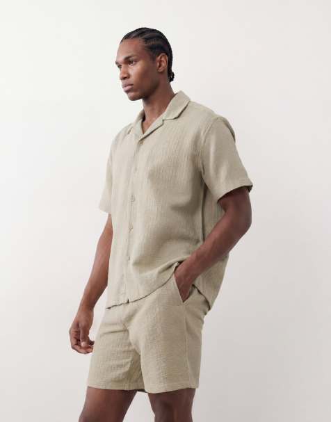 ONLY & SONS – Salviagrönt set med shorts och skjorta med platt krage - view 1