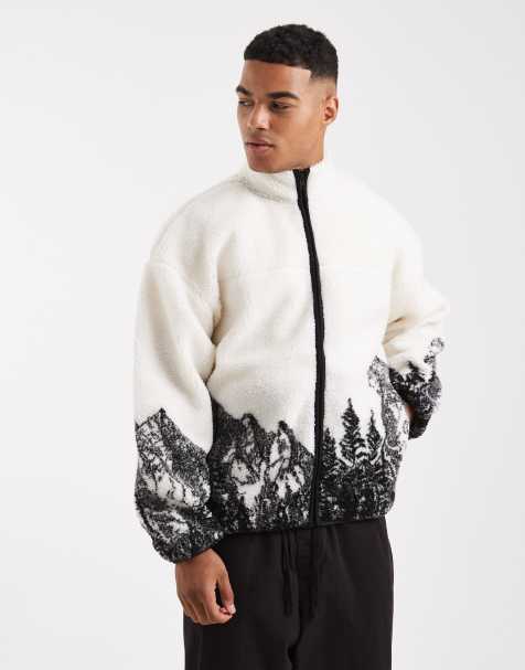 ONLY & SONS scene print fleece in white with black contrast - view 1
