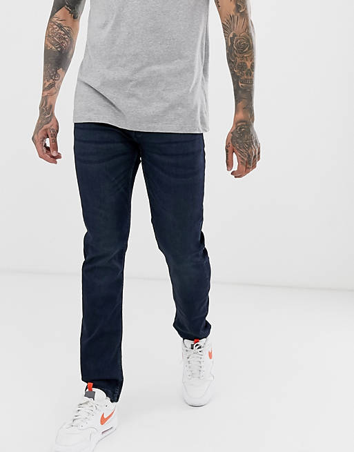 Only & Sons – Schmal geschnittene Superstretch-Jeans in dunkler Waschung