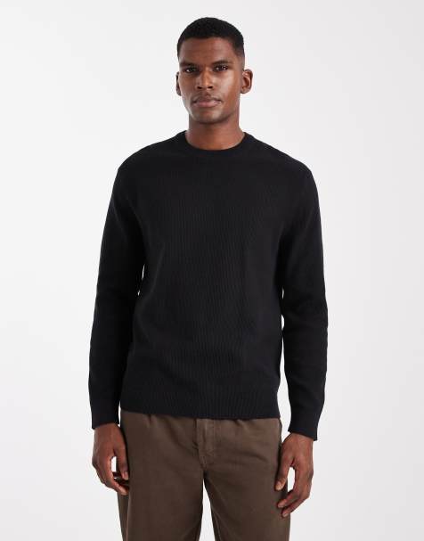 ONLY & SONS – Schmal geschnittener Strickpullover in Schwarz mit Waffelstruktur - view 1