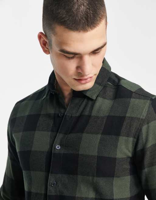 Only & Sons – Schmal geschnittenes Hemd in Khaki mit Buffalo-Karomuster, 3 von 4