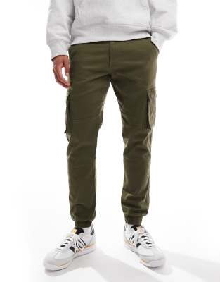 Sons - Schmal zulaufende Cargohose in Khaki mit Bündchen-Grün Grün W33 L30
