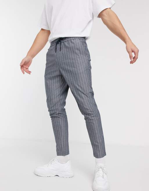 Only Sons Schmal Zulaufende Cropped Hose In Blau Mit Nadelstreifen Asos