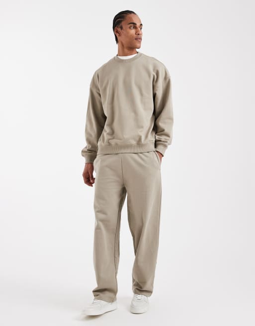 ONLY & SONS – Schweres, hochwertiges Oversize-Sweatshirt in Steinbeige mit Rundhalsausschnitt, Kombiteil, 400 g/m², 2 von 5