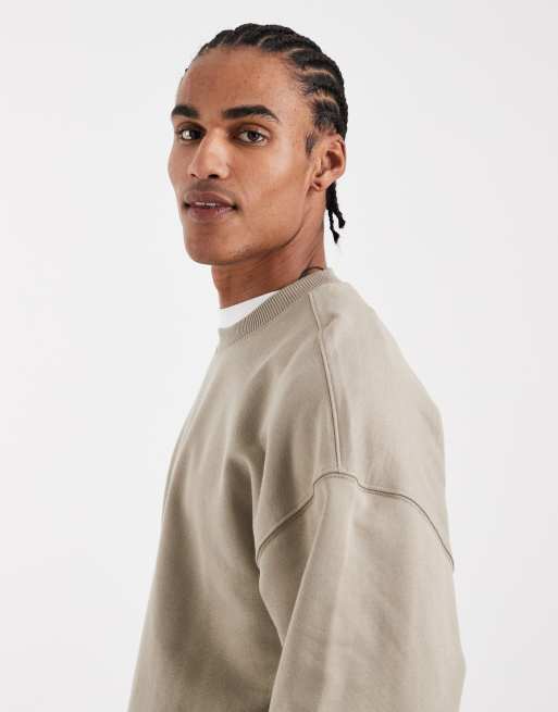ONLY & SONS – Schweres, hochwertiges Oversize-Sweatshirt in Steinbeige mit Rundhalsausschnitt, Kombiteil, 400 g/m², 4 von 5