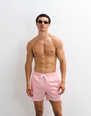SONS - Seersucker-Badeshorts in gestreiftem Koralle-Rosa Rosa L