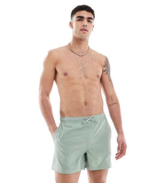 ONLY & SONS – Seersucker-Badeshorts in Hellgrün - view 1