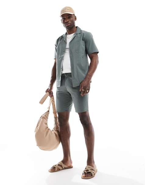 ONLY & SONS seersucker co-ord in khaki - view 1