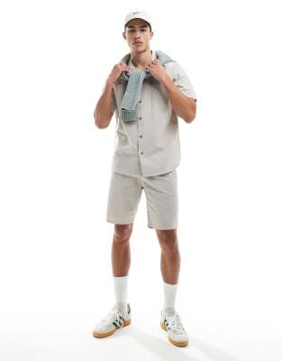 Dad & Son Textured Seersucker Resort Shirts & Shorts Co-Ord Set Olive Green