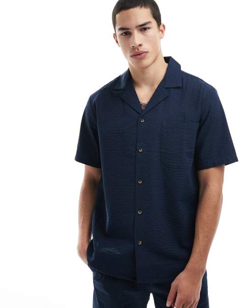 ONLY & SONS seersucker shirt co-ord in dark navy