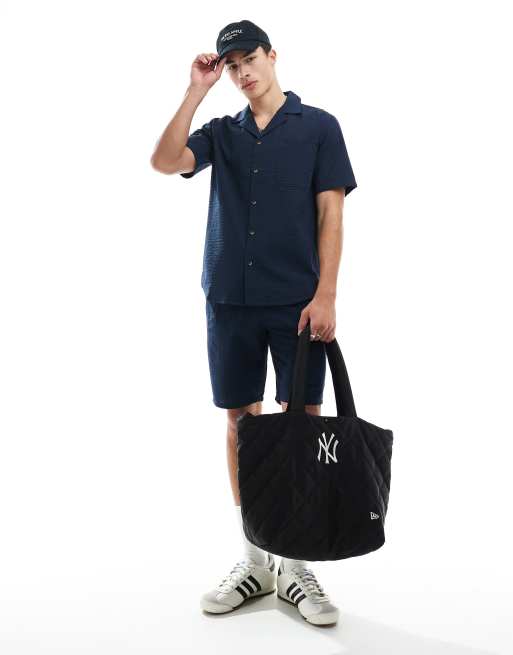 ONLY & SONS seersucker shirt in dark navy (part of a set), 2 of 4