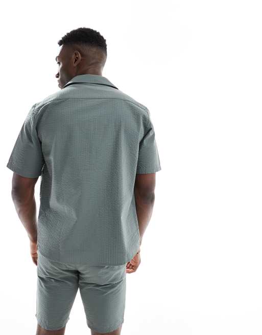 ONLY & SONS seersucker shirt in khaki (part of a set), 3 of 4