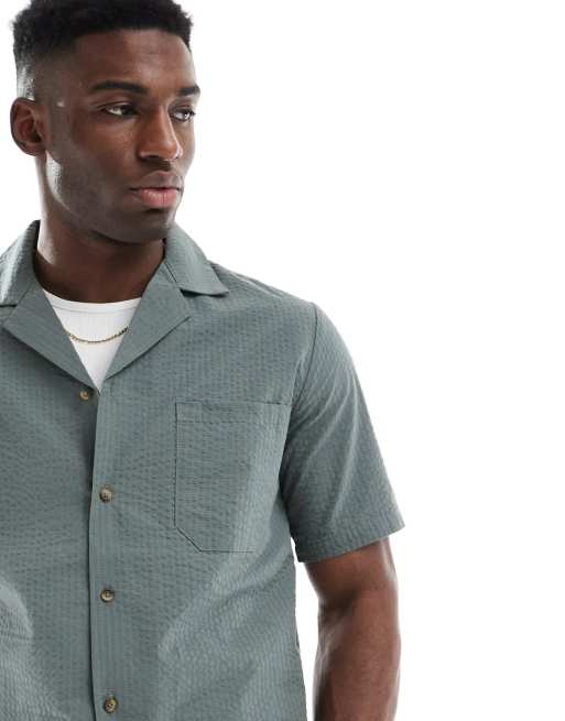 ONLY & SONS seersucker shirt in khaki (part of a set), 4 of 4