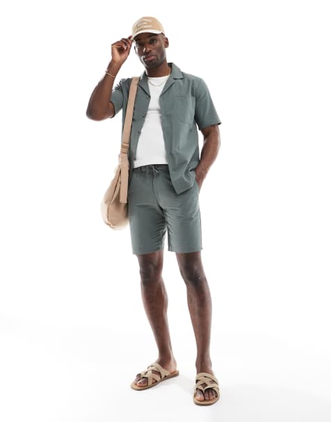 ONLY & SONS seersucker shorts co-ord in khaki - view 1
