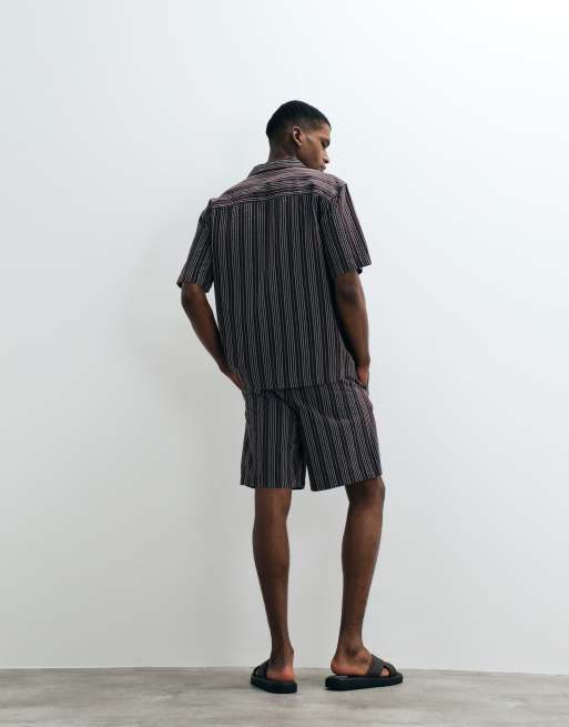 ONLY & SONS seersucker shorts in dark brown and blue stripe - part of a set, 5 of 5